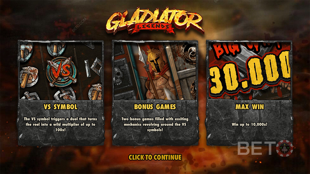 Gladiator Legendsスロットマシンで賭け金の10,000倍まで勝ちましょう。