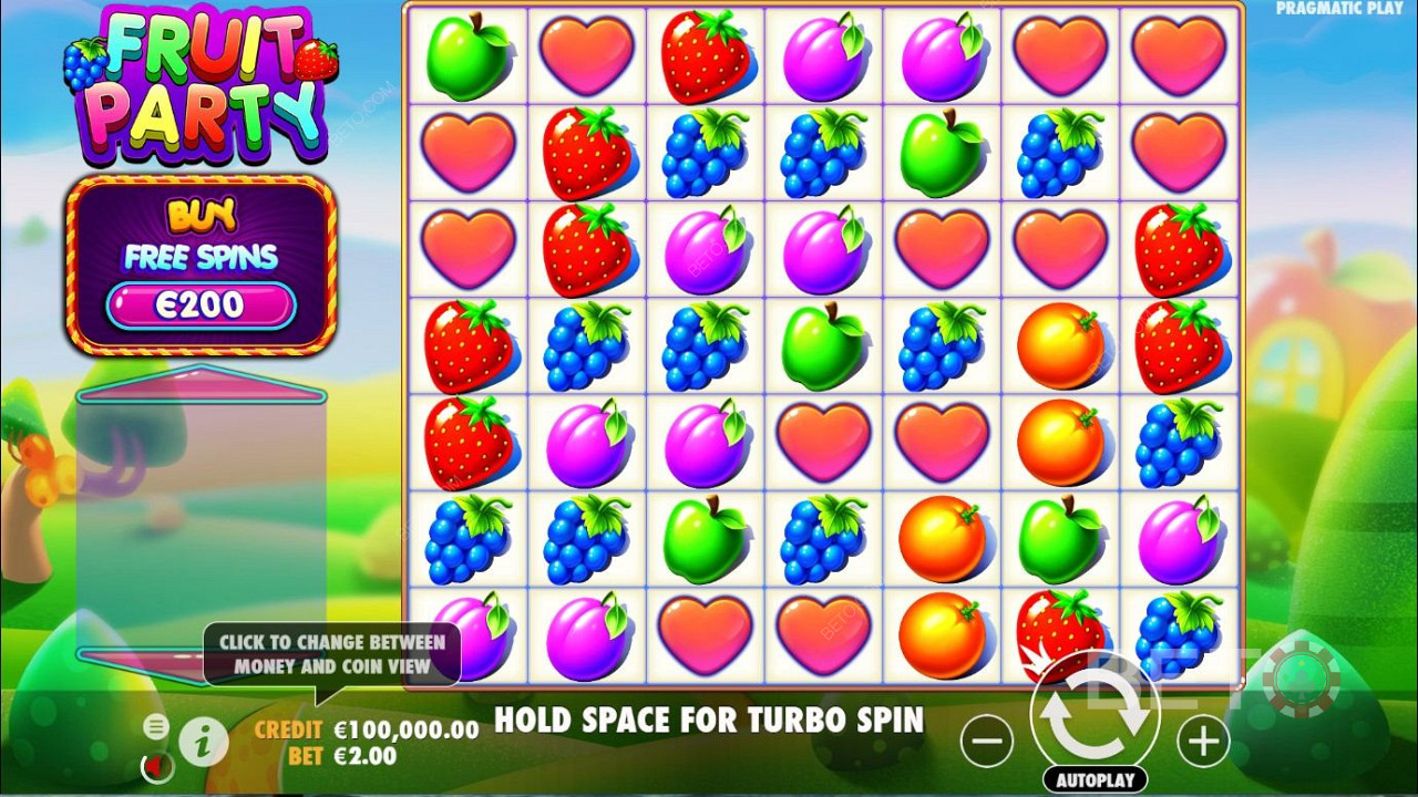 Fruit Party スロットのクリーンなゲームデザイン