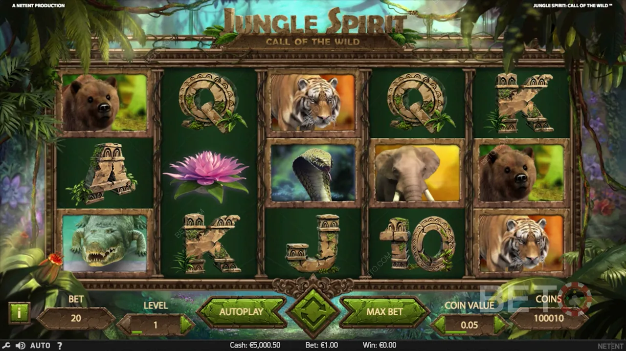ジャングル・スピリットコール・オブ・ザ・ワイルドビデオスロットゲームプレイ