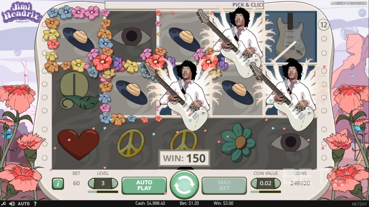 Jimi Hendrixビデオスロットのゲームプレイ