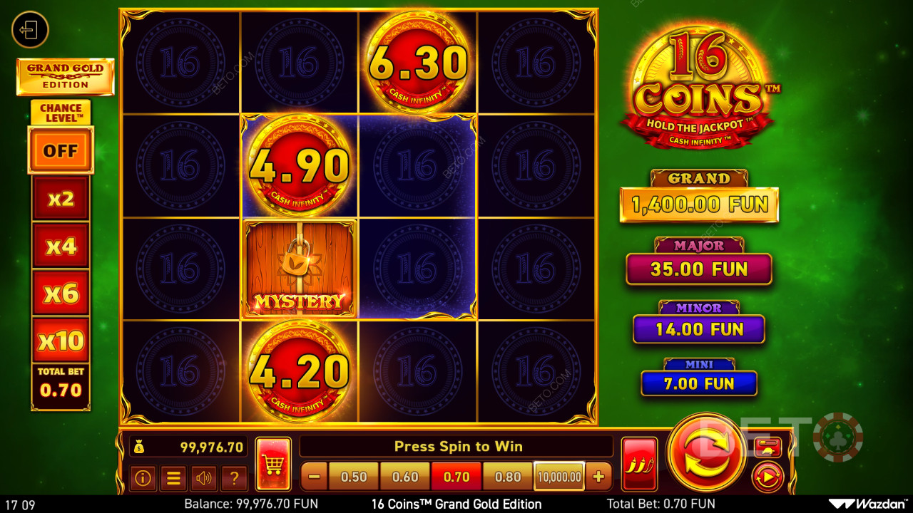 Wazdan社の16 Coins Grand Gold Editionの遊び方