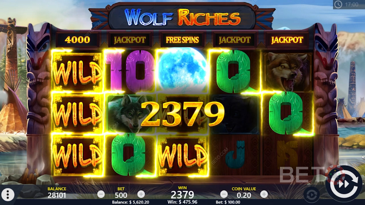 オンラインスロット「Wolf Riches」のフリースピンとワイルド当選について