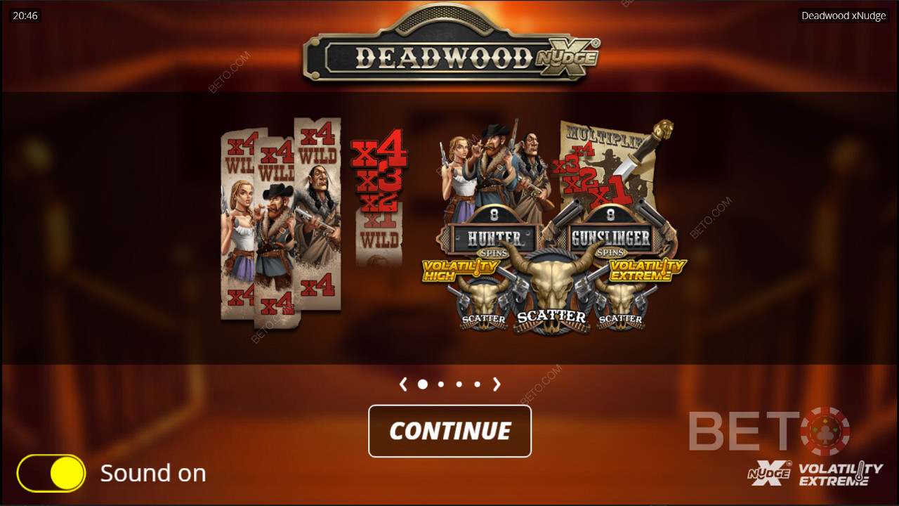 ノリミットシティーのXNudgeスロットゲーム「Deadwood」。