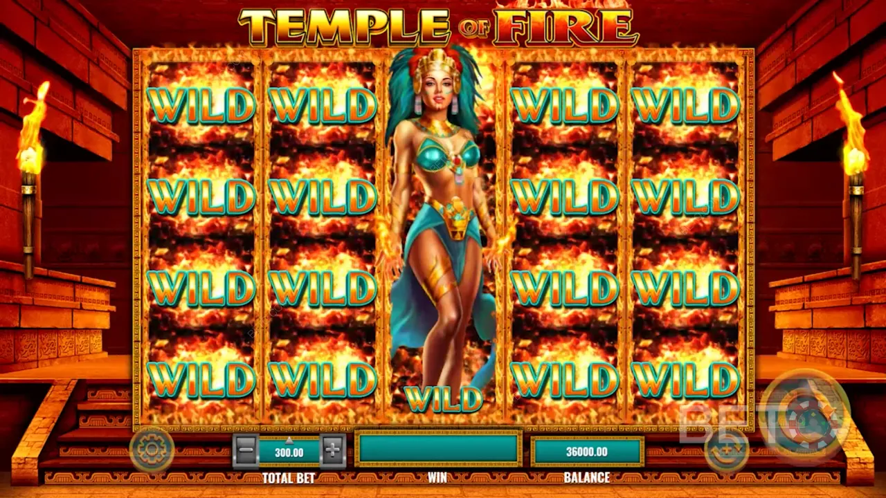 ビデオスロット「Temple of Fire」のゲームプレイ