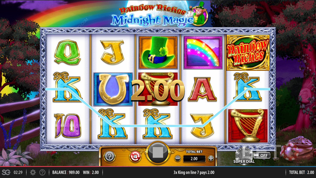 Rainbow Riches Midnight Magic スロットで10種類のアクティブなペイライン