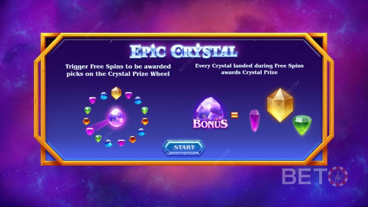 Epic Crystalのイントロ画面 - ボーナス＆フリースピン