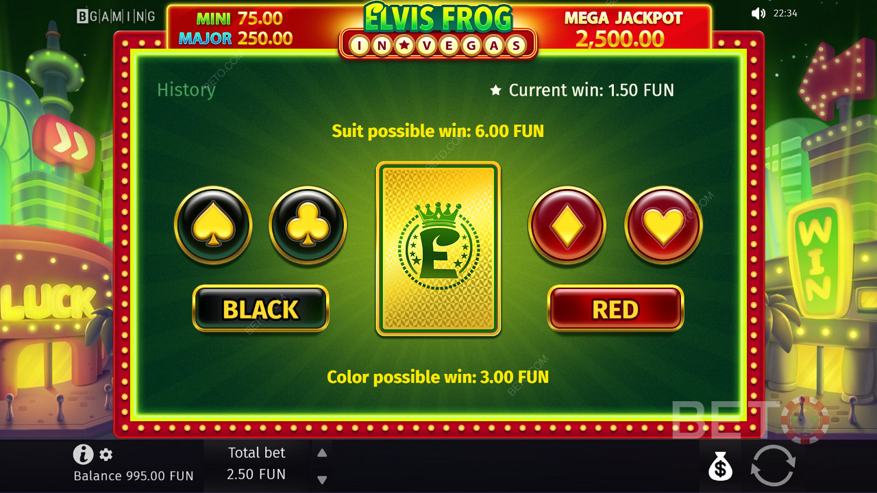 正しい色/スーツを推測して賞金を2倍/4倍にする "ギャンブル"