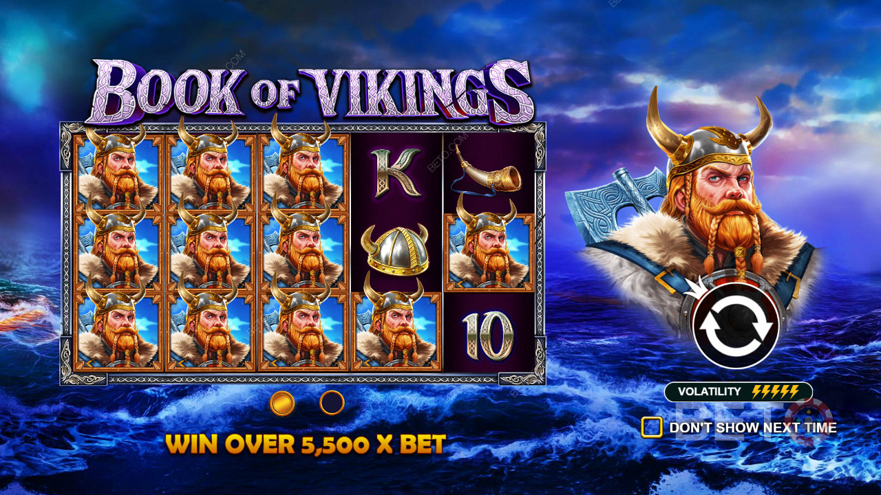 変動が激しいスロット「Book of Vikings」で、賭け金の最大5,500倍相当の賞金を獲得しましょう。