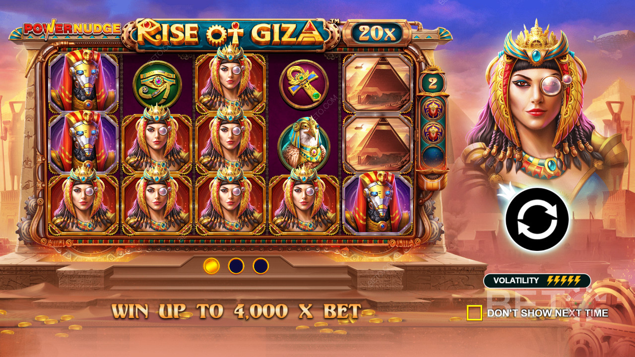 Rise of Giza PowerNudgeオンラインスロットでベット額の最大4,000倍を獲得しよう