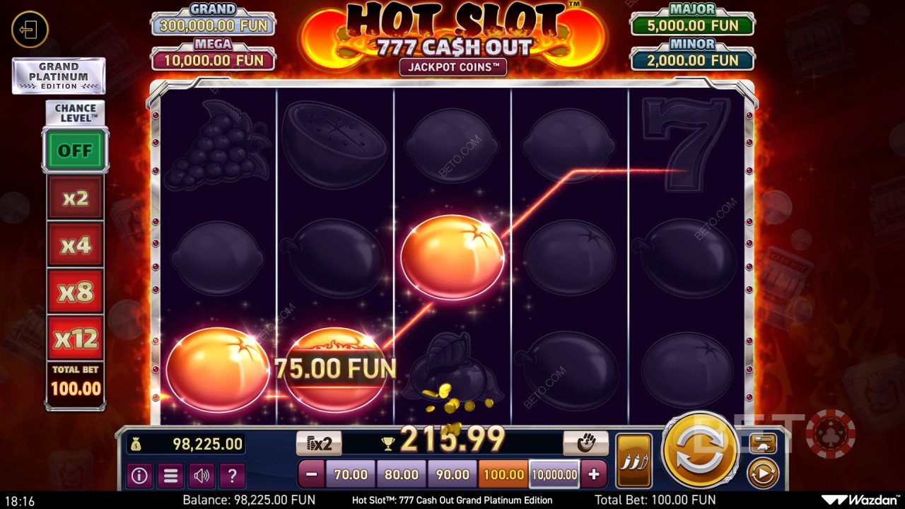 ワズダンの「Hot Slot: 777キャッシュアウト・グランドプラチナ版」の遊び方