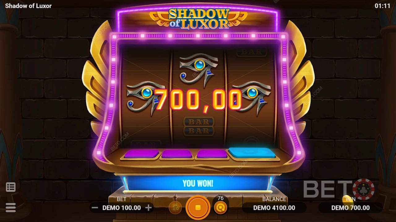 Shadow of Luxor 古代文明を題材にしたスロットゲームで、ユニークなグリッドデザインを採用。