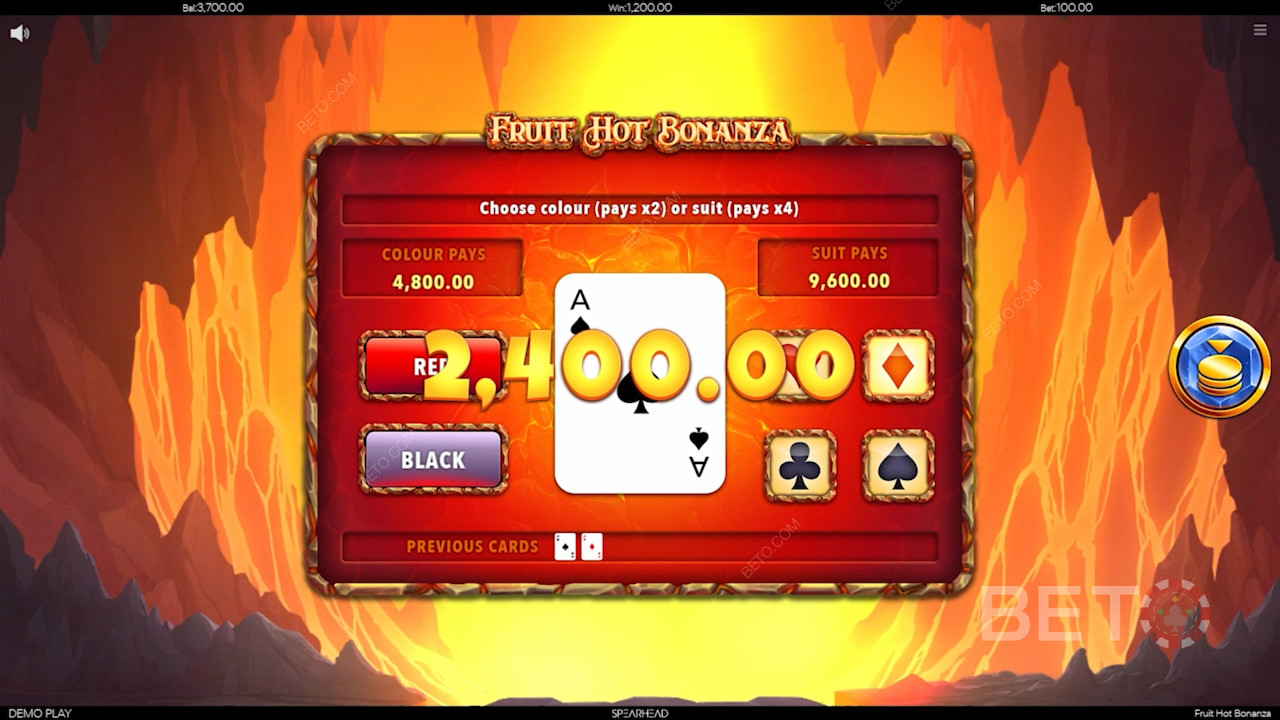 Fruit Hot Bonanza をプレイして、ギャンブル機能を試してみる