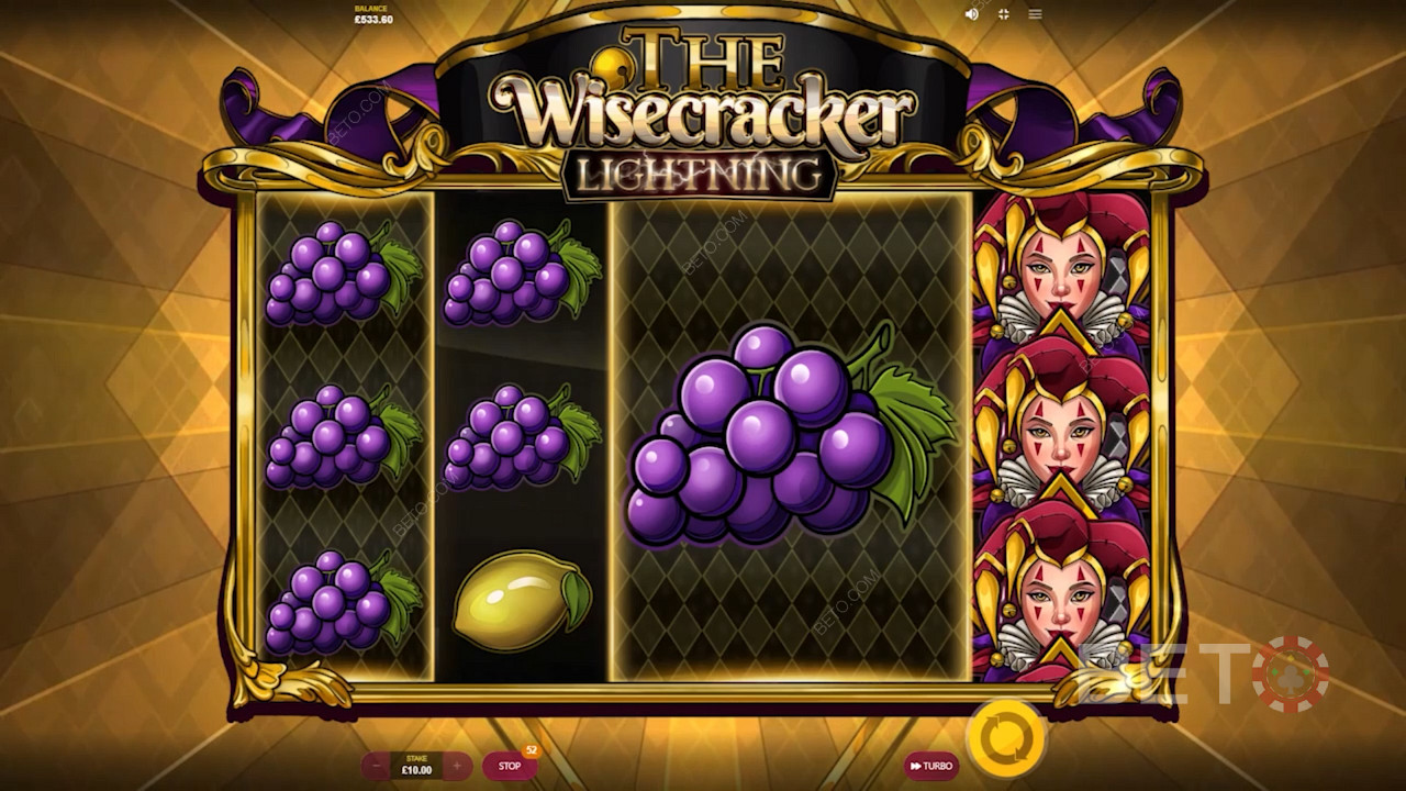 The Wisecracker Lightningのリールには、ジューシーなブドウが描かれています。