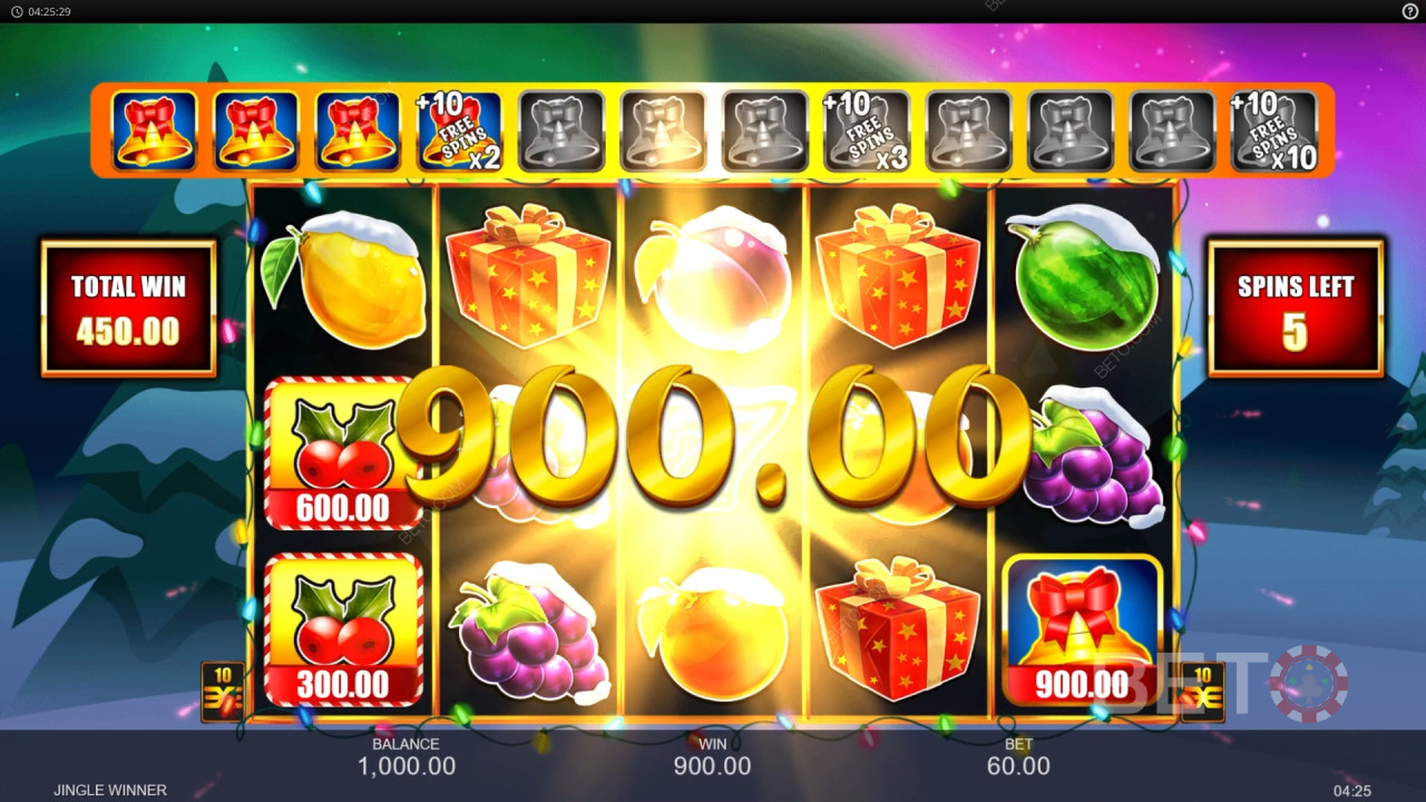 ジングルウィナースロットで賭け金の3,333倍を獲得しよう！