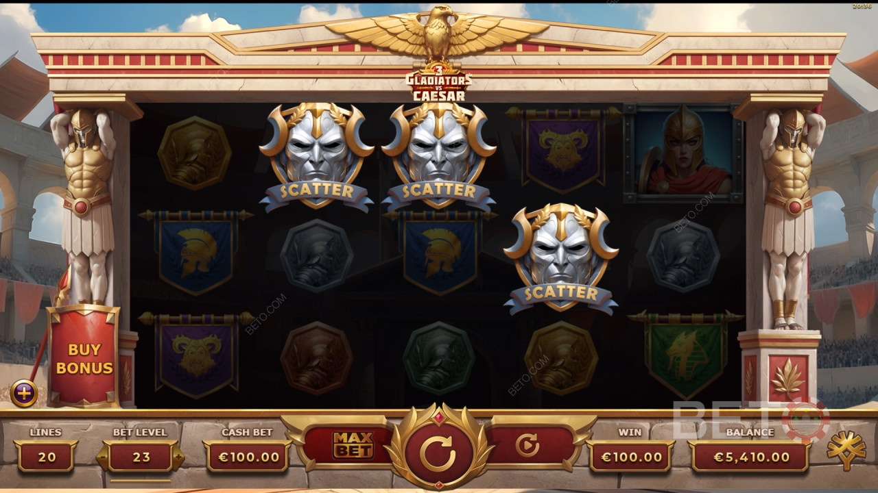 BETO Slots発！3人の剣闘士 vs カエサル