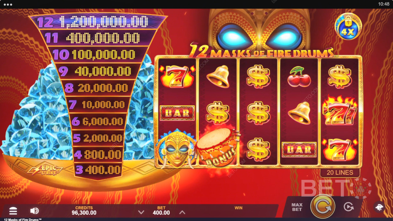 12 Masks of Fire Drumsの遊び方：Gameburger Studiosの作品