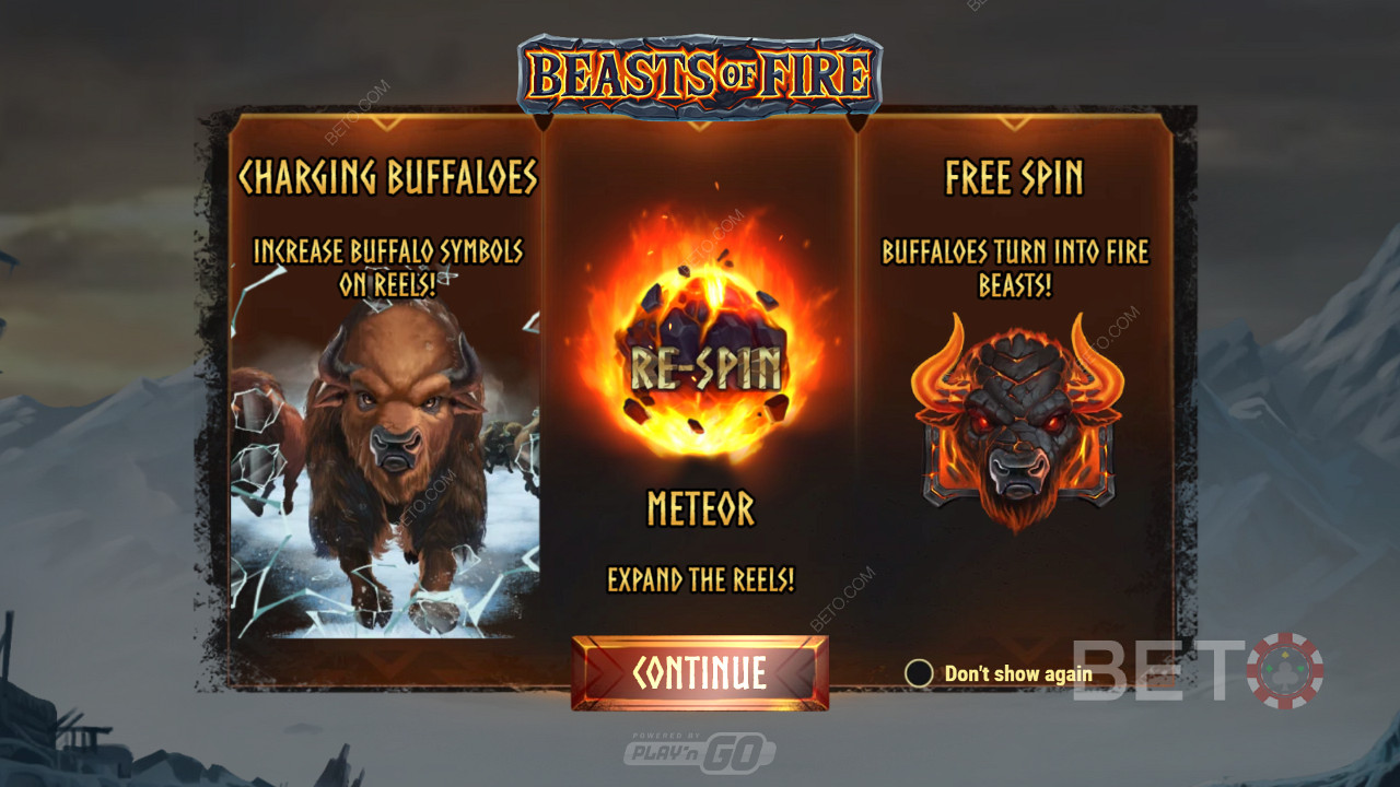 Beasts of Fire」のゲームプレイに関する情報を紹介するイントロ画面