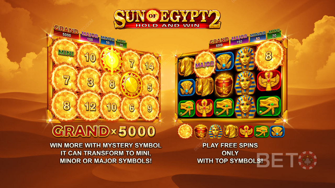 Sun of Egypt 2」スロットで、ベット額の最大5,000倍相当のジャックポットやフリースピンをお楽しみください。