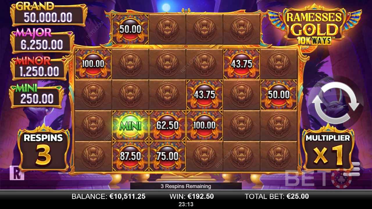Ramesses Gold 10K Waysで最大9,065倍の配当獲得!