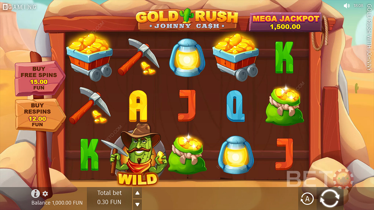 カジノゲーム「Gold Rush WithJohnny Cash 」で欲しいボーナスを直接購入する。