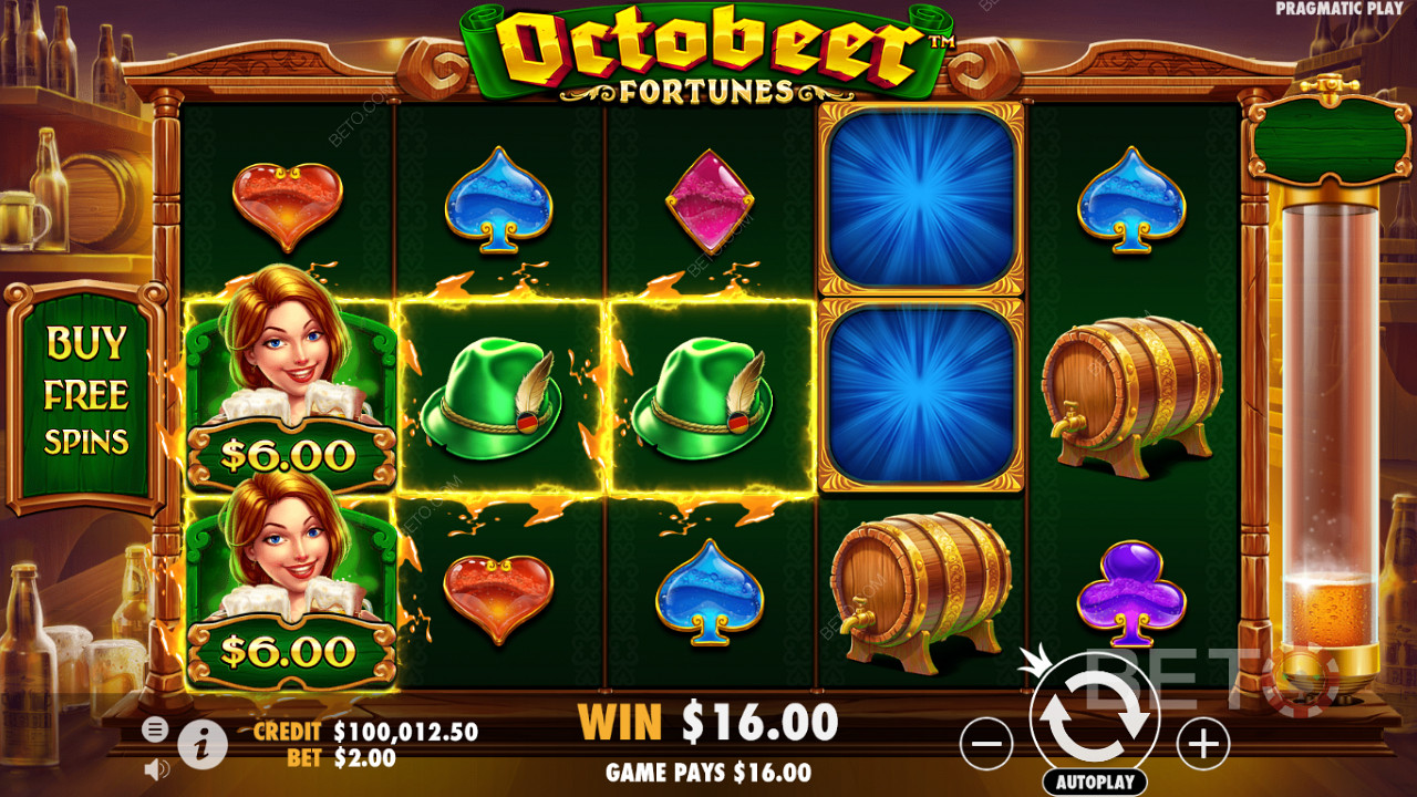 Octobeer Fortunes」スロットでは、ベースゲームでもお金のシンボルがよく降り注ぎます