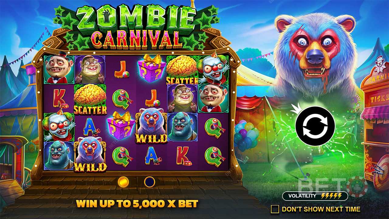 Zombie Carnivalスロットで賭け金の5,000倍を勝ち取ろう
